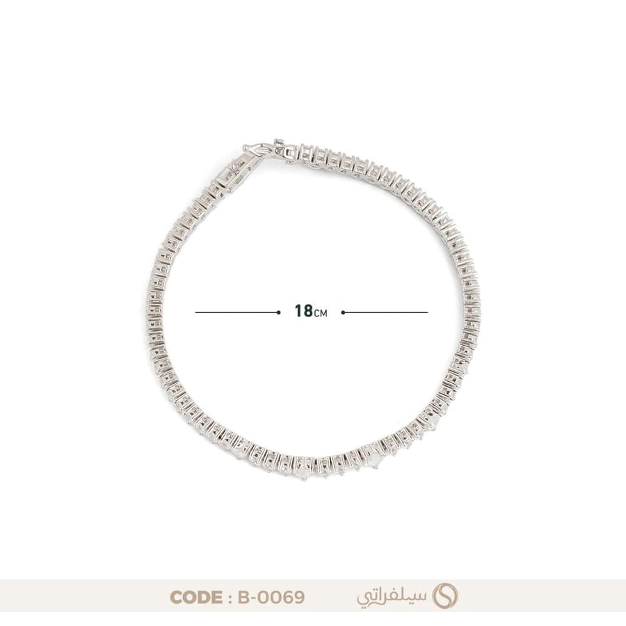 سوار تنس فضة عيار 925 مرصع بالزركون، مطلي روديوم (B-0069)
