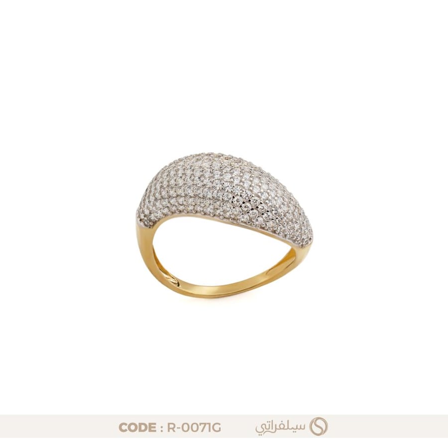 خاتم قبة فضة عيار 925 مرصع بالزركون بلمعان الألماس مطلي روديوم وماء الذهب (R-0071G)