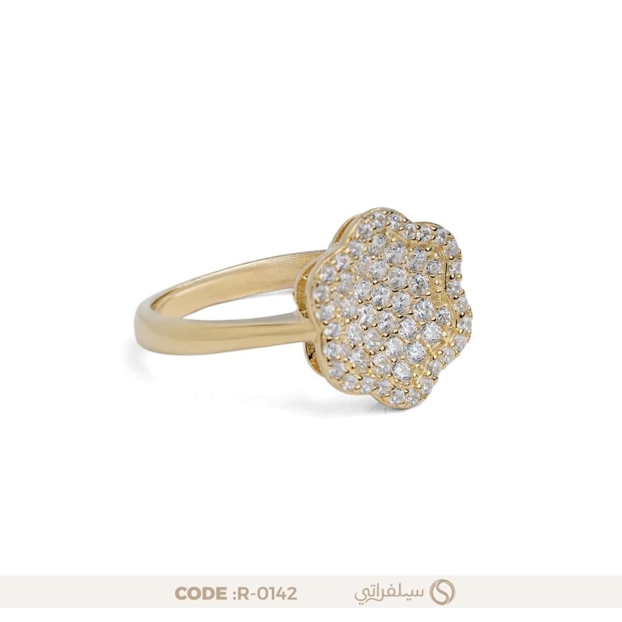 خاتم زهرة فضة عيار 925 مرصع بالزركون مطلي روديوم وماء الذهب (R-0142)