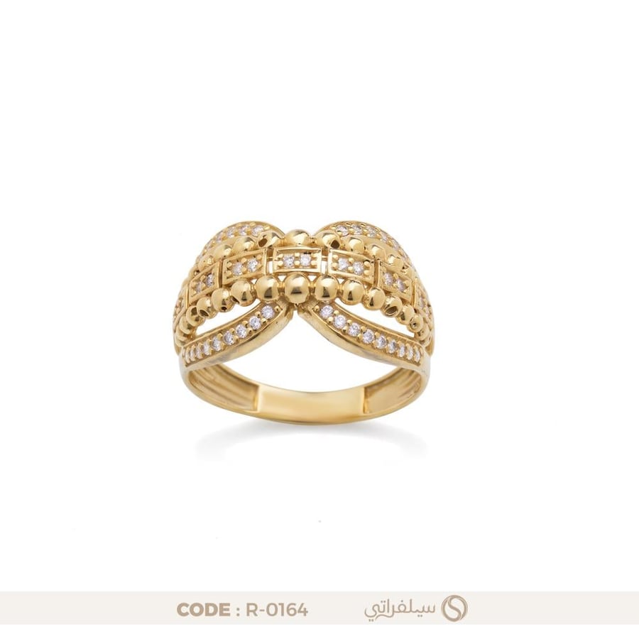 خاتم فضة فيونكة عيار 925 مرصع بالزركون، مطلي بالروديوم وماء الذهب (R-0164)