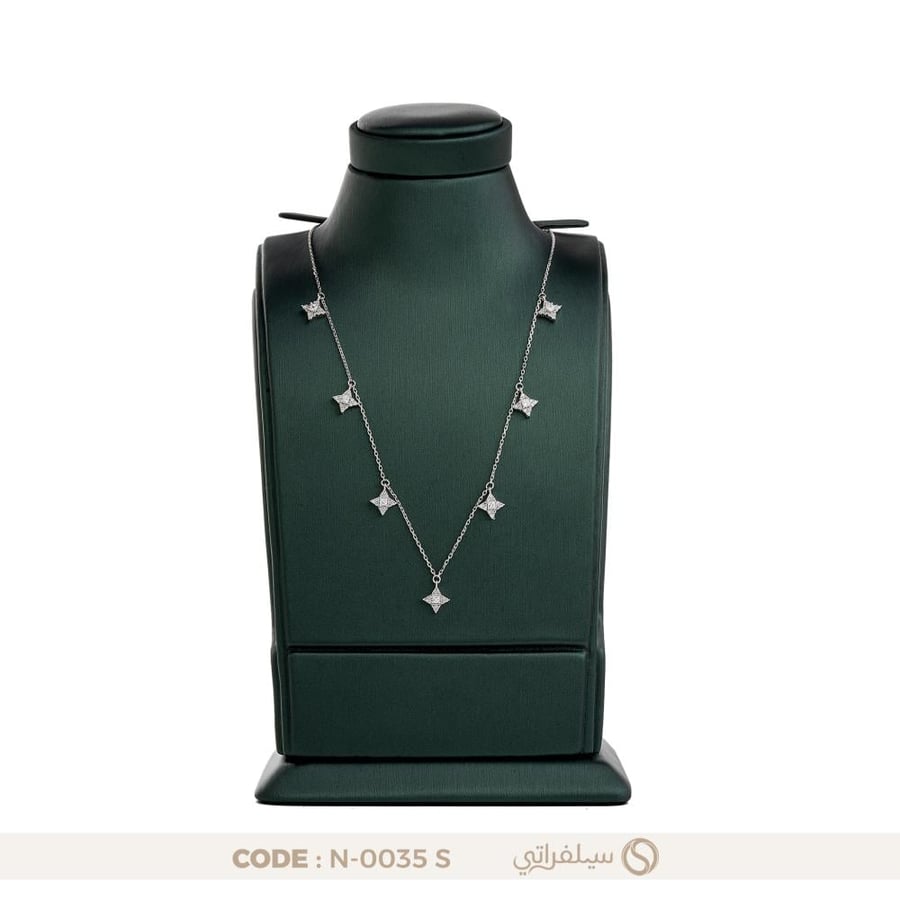 قلادة نجوم فضة عيار 925 مرصعة بفصوص زركون مطلية روديوم (N-0035S)