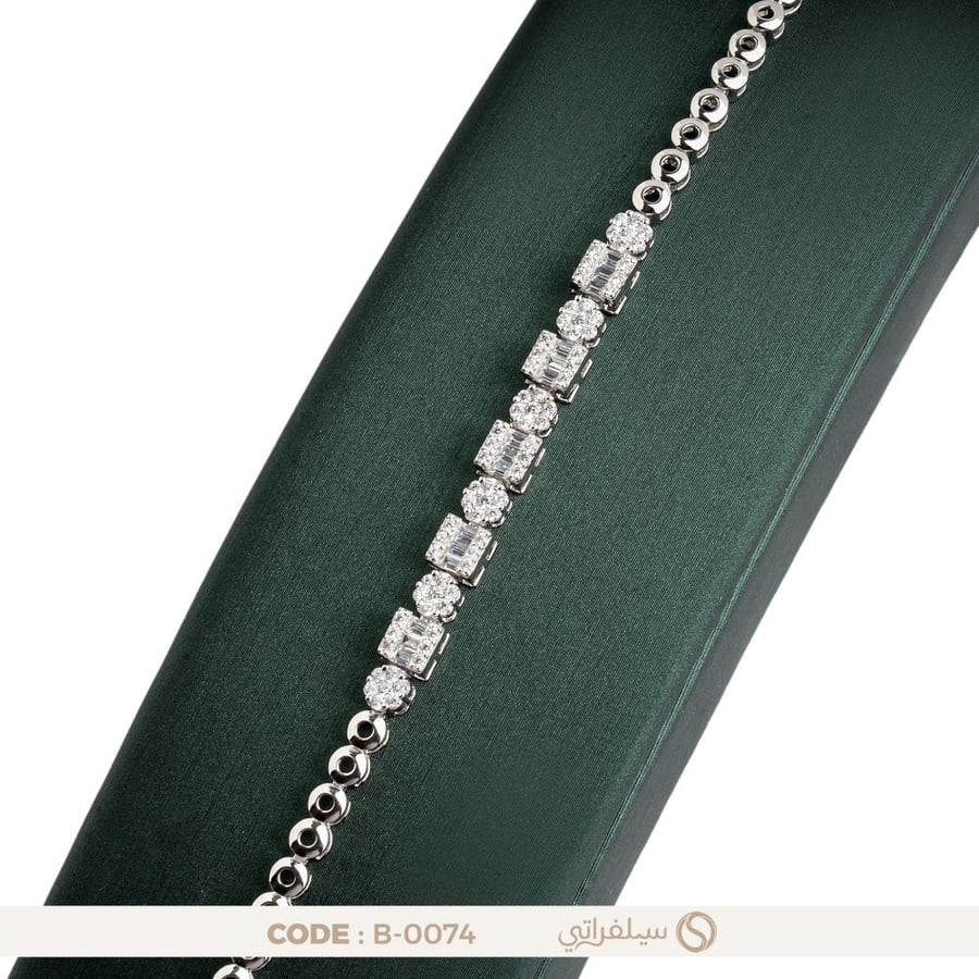 سوار تنس فضة عيار 925 بقطع الباجيت، مرصع بالزركون، مطلي روديوم (B-0074)