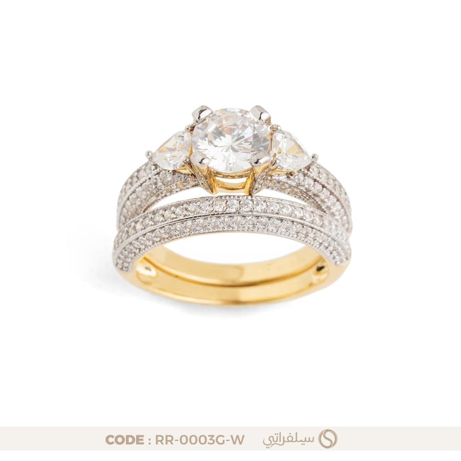 خاتم توينز بفصوص الزركون فضة عيار 925 مطلي روديوم وماء الذهب (RR-0003G-W)