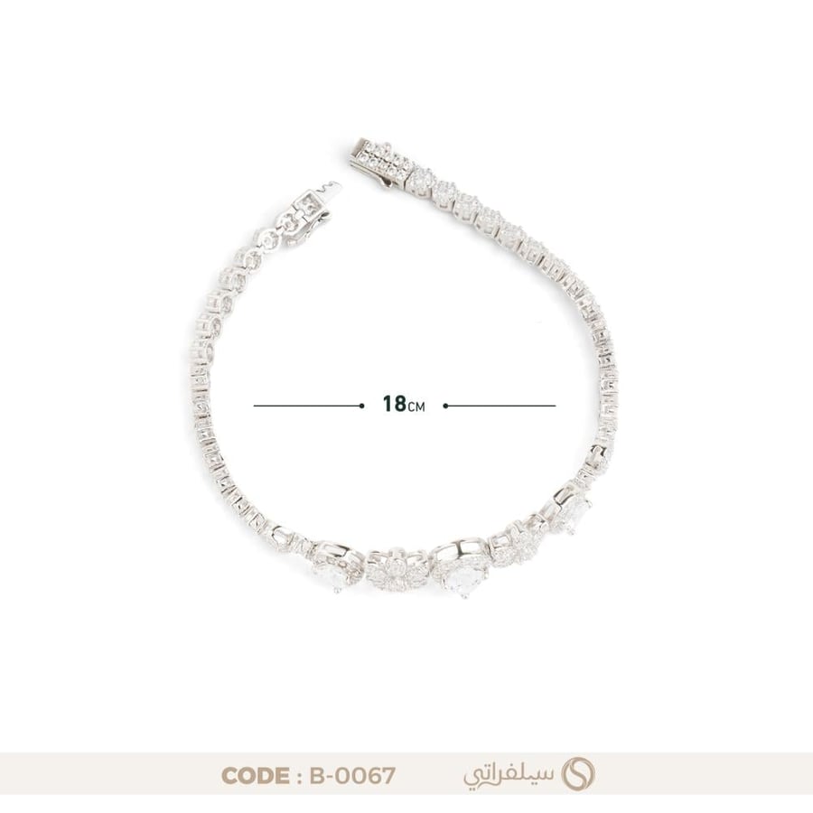 سوار دمعة وزهرة فضة عيار 925 مرصع بالزركون، مطلي بالروديوم (B-0067)