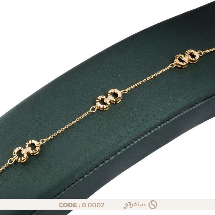 سوار فضة عيار 925 بحبات دائرية مرصعة بالزركون، مطلي روديوم وماء الذهب (B-0002)