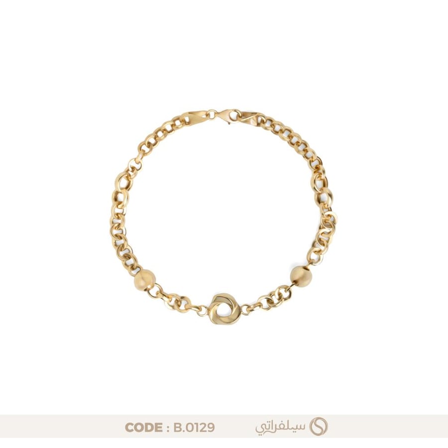 سوار فضة نسائي عيار 925 بكرات ذهبية وحلقة مجدولة (B-0129)
