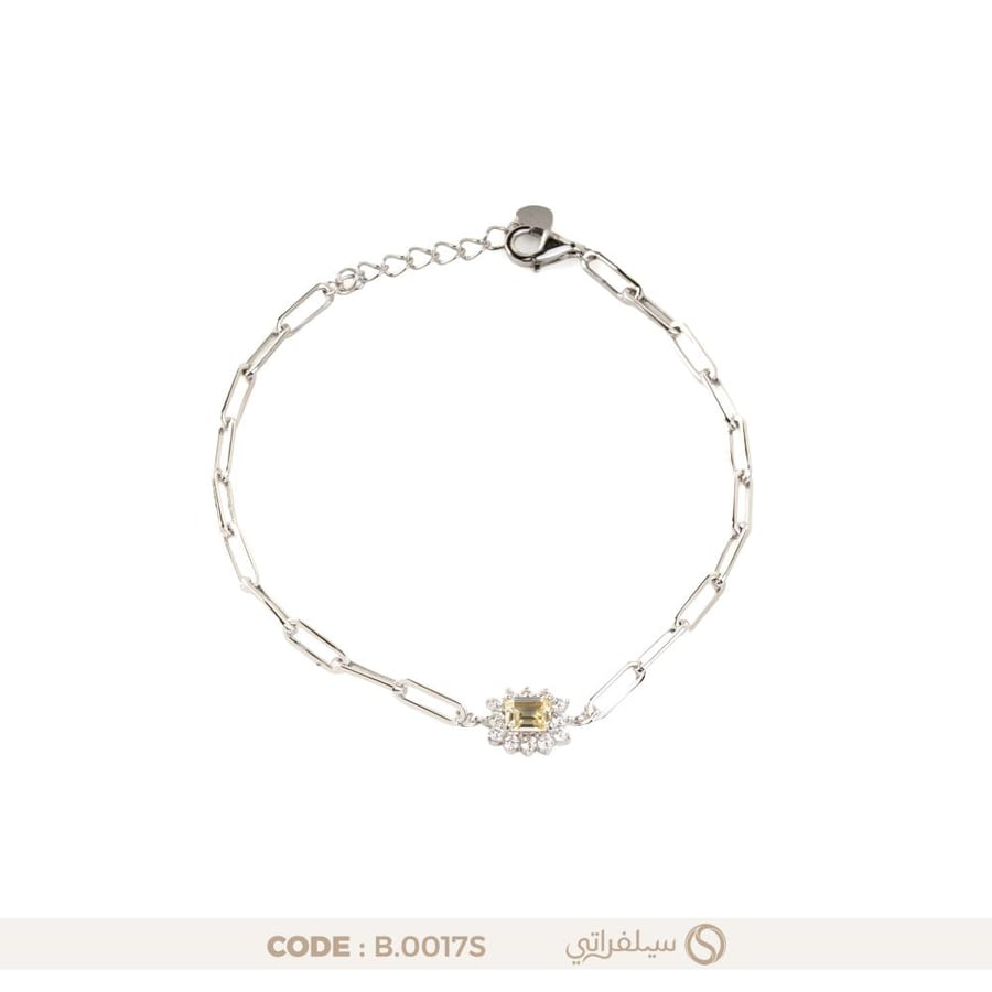 سوار زهرة فضة عيار 925 بفصوص زركون، مطلي بالروديوم (B-0017S)