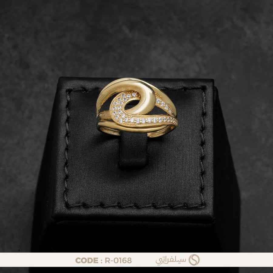 خاتم فضة دوامة مطلي بالروديوم وماء الذهب مرصع بالزركون (R-0168)