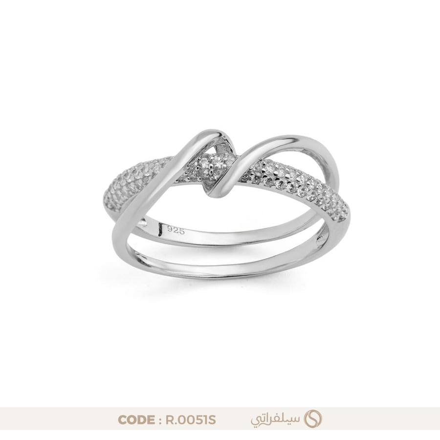 خاتم فضة متشابك مرصع بالزركون عيار 925 مطلي روديوم (R-0051S)