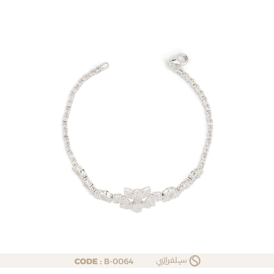 سوار زهرة فضة عيار 925 مرصع بالزركون، مطلي روديوم (B-0064)