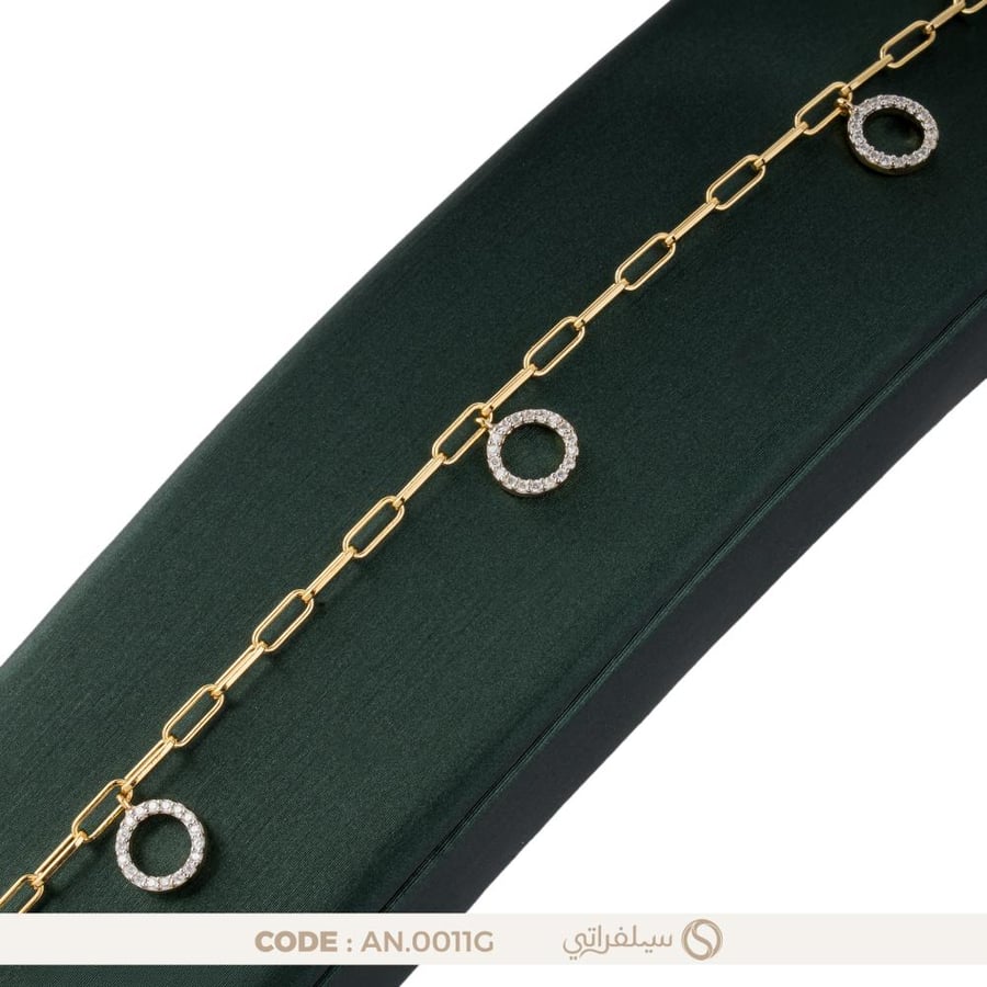 Circle Charm Anklet, 925 Sterling Silver, Rhodium & Gold Plated (AN-0011G)