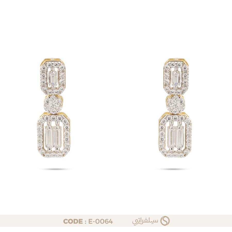 حلق الباجيت الأبيض فضة عيار 925 مطلي روديوم وماء الذهب (E-0064)