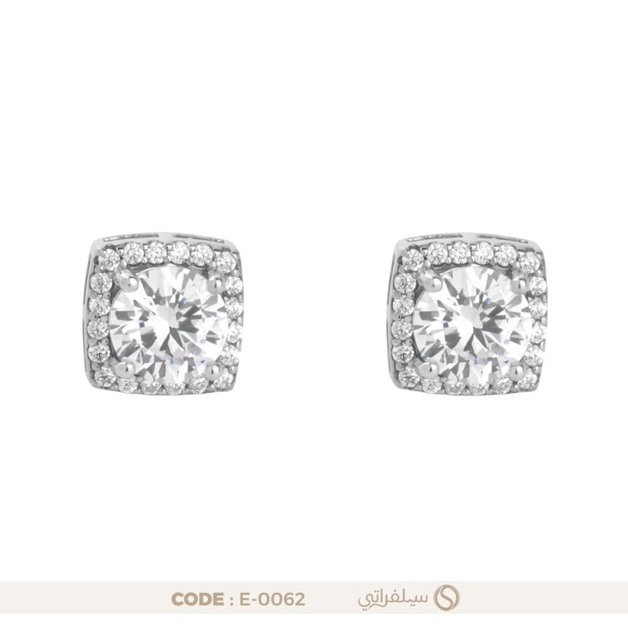حلق هالة فضة عيار 925 مرصع بالزركون مطلي روديوم (E-0062)