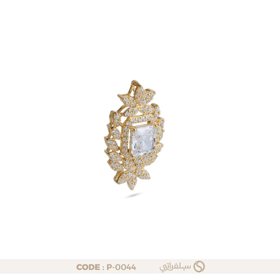 تعليقة فضة عيار 925 بتصميم زهري مرصع بالزركون، مطلية روديوم وماء الذهب (P-0044)