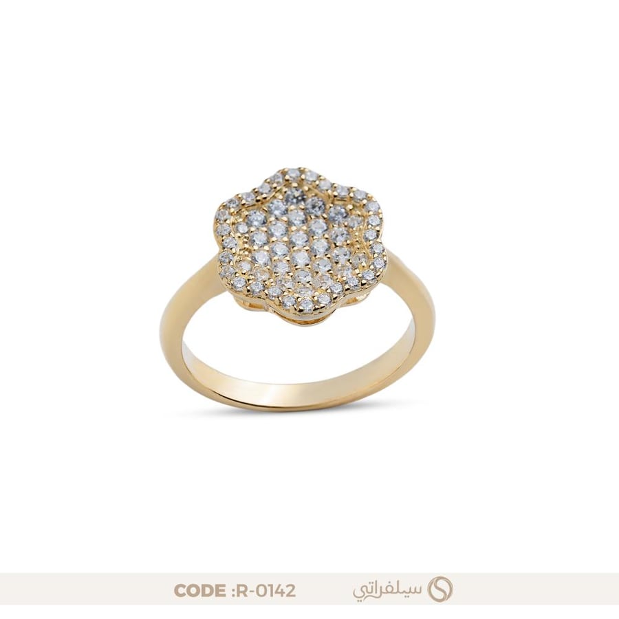 خاتم زهرة فضة عيار 925 مرصع بالزركون مطلي روديوم وماء الذهب (R-0142)