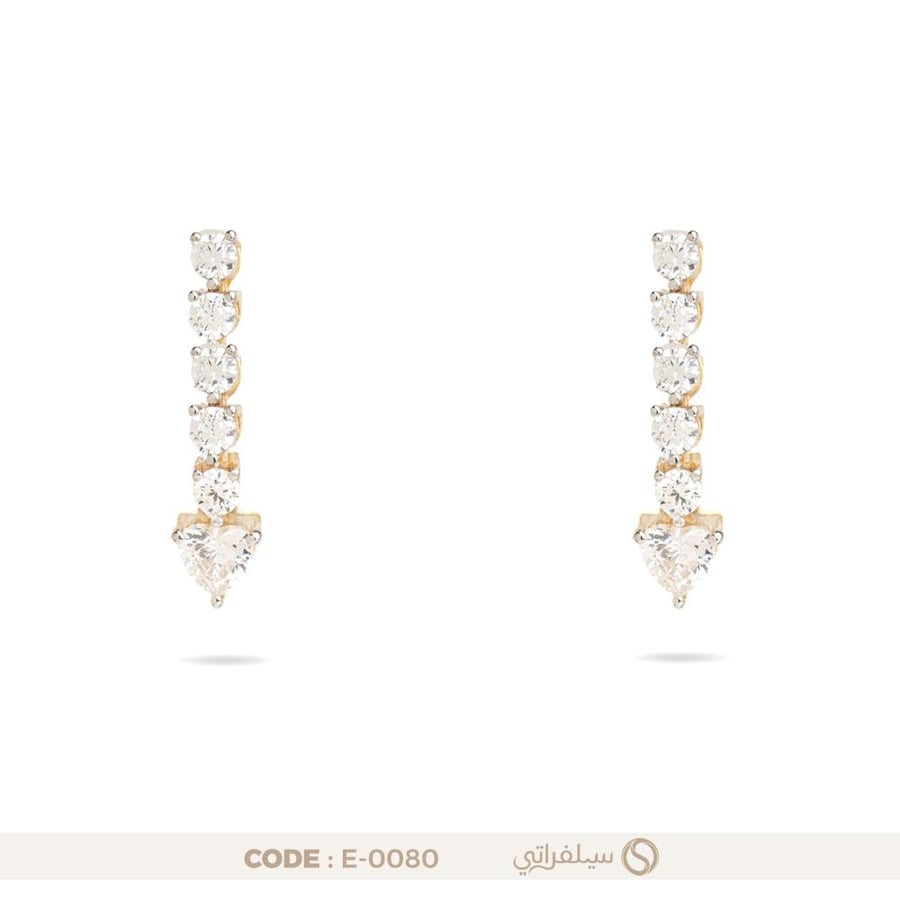 حلق فضة عيار 925 متدلي بفصوص زركون وفص بقصة القلب (E-0080)