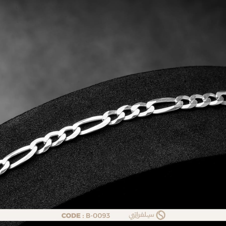 سوار فضة رجالي عيار 925 بتصميم روابط متناوبة، مطلي بالروديوم (B-0093)