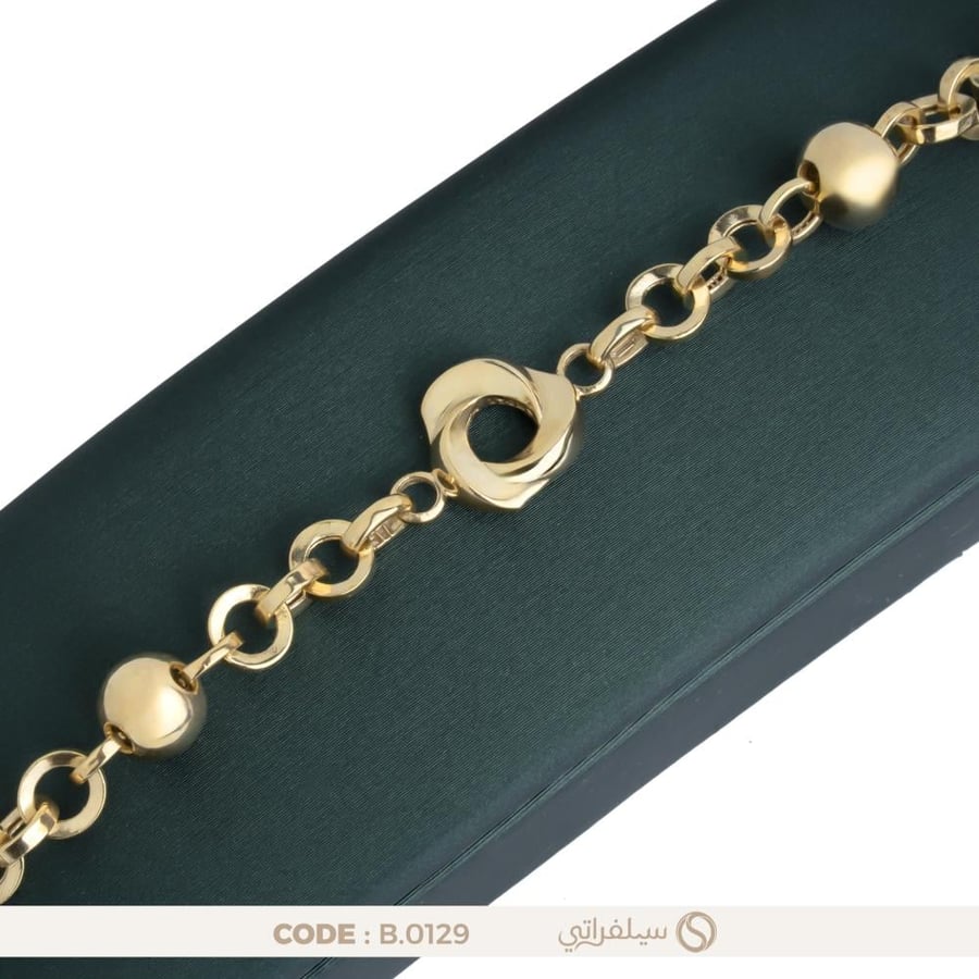 سوار فضة نسائي عيار 925 بكرات ذهبية وحلقة مجدولة (B-0129)