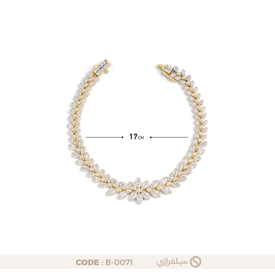 سوار تنس ماركيز فضة عيار 925 مرصع بزركون بلمعان الألماس، مطلي روديوم وماء الذهب (B-0071)