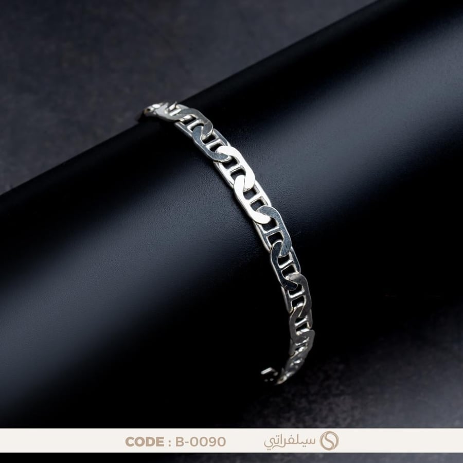 سوار فضة رجالي عيار 925 بتصميم مارينر، مطلي روديوم (B-0090)