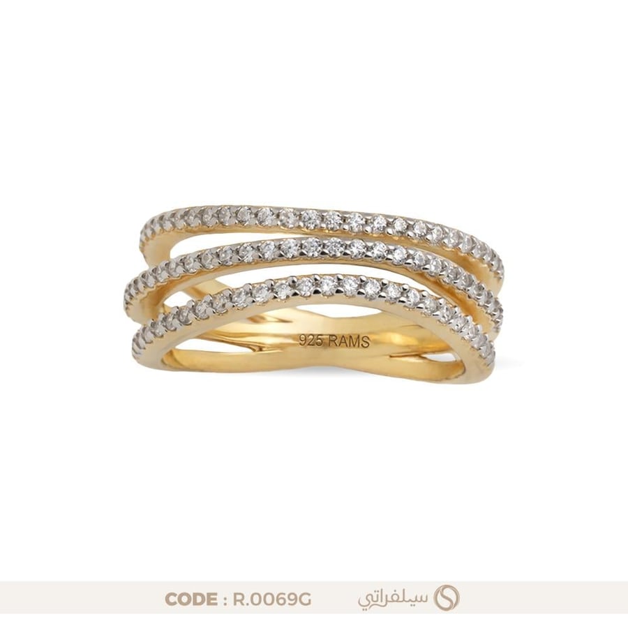 خاتم فضة عيار 925 بثلاث حلقات متقاطعة مرصعة بالزركون (R-0069G)