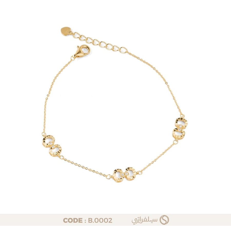 سوار فضة عيار 925 بحبات دائرية مرصعة بالزركون، مطلي روديوم وماء الذهب (B-0002)