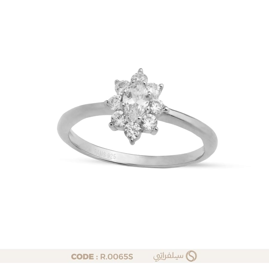 خاتم زهرة ماركيز مرصع بالزركون فضة عيار 925 مطلي بالروديوم (R-0065S)