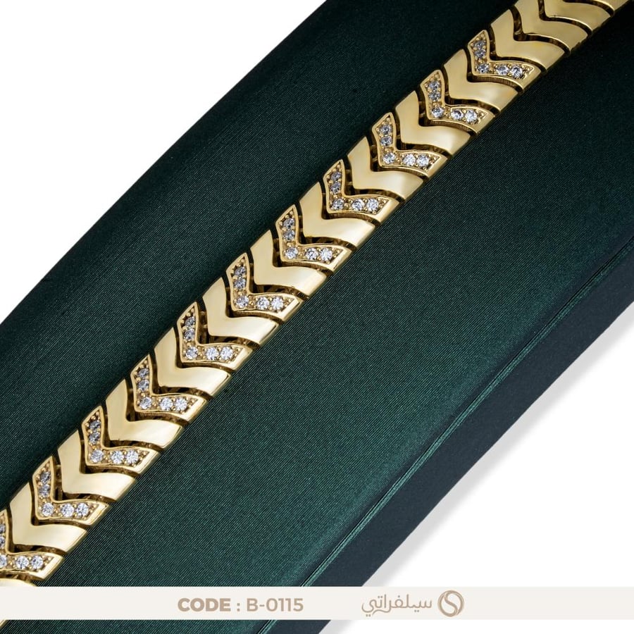 سوار فضة عيار 925 بتصميم شيفرون متعرج مرصع بالزركون، مطلي بالروديوم وماء الذهب (B-0115)