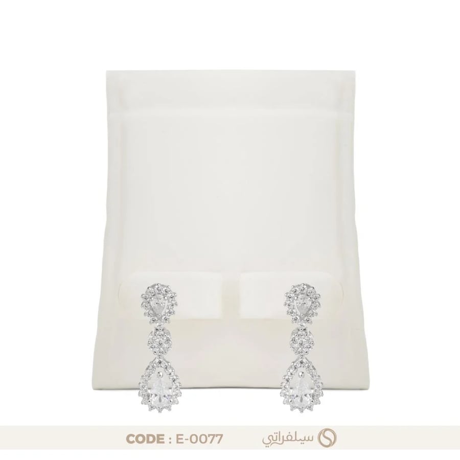 حلق دمعة زركون فضة عيار 925 مطلي روديوم (E-0077)