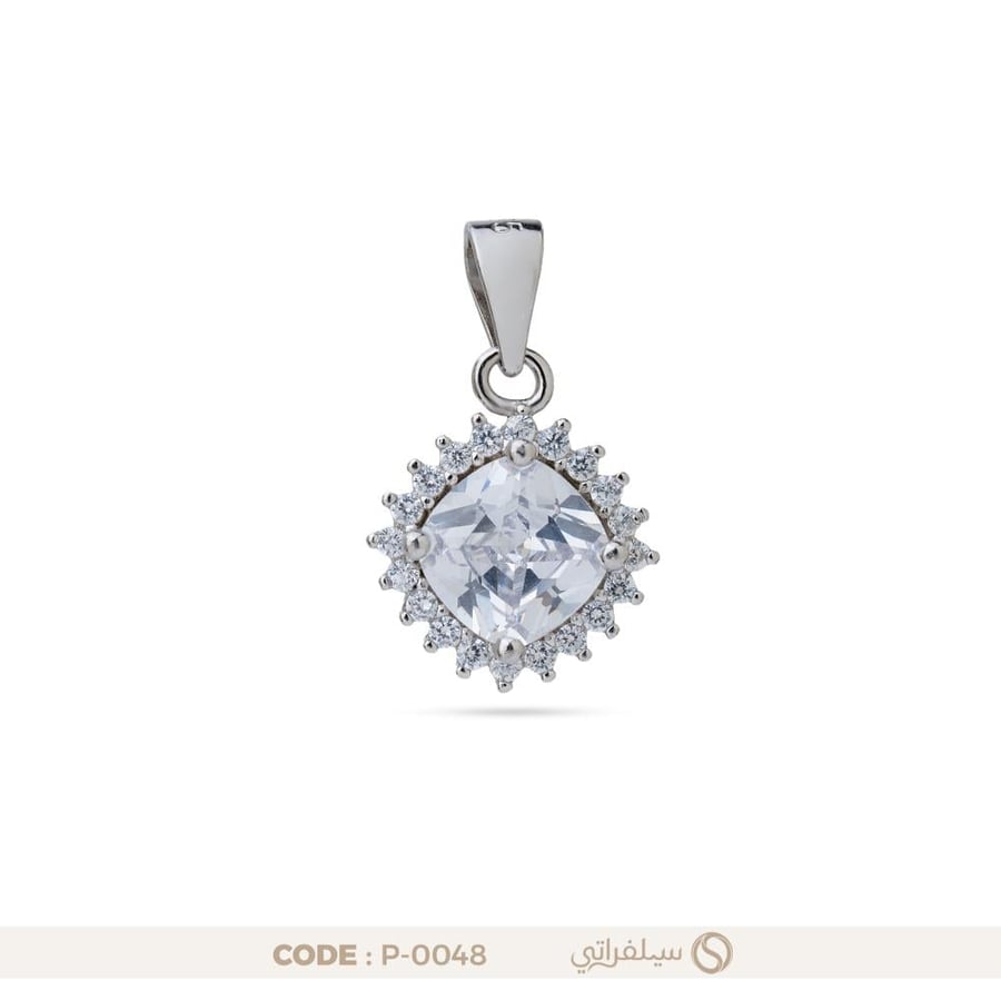 تعليقة كريستال فضة عيار 925 مطلية روديوم (P-0048)