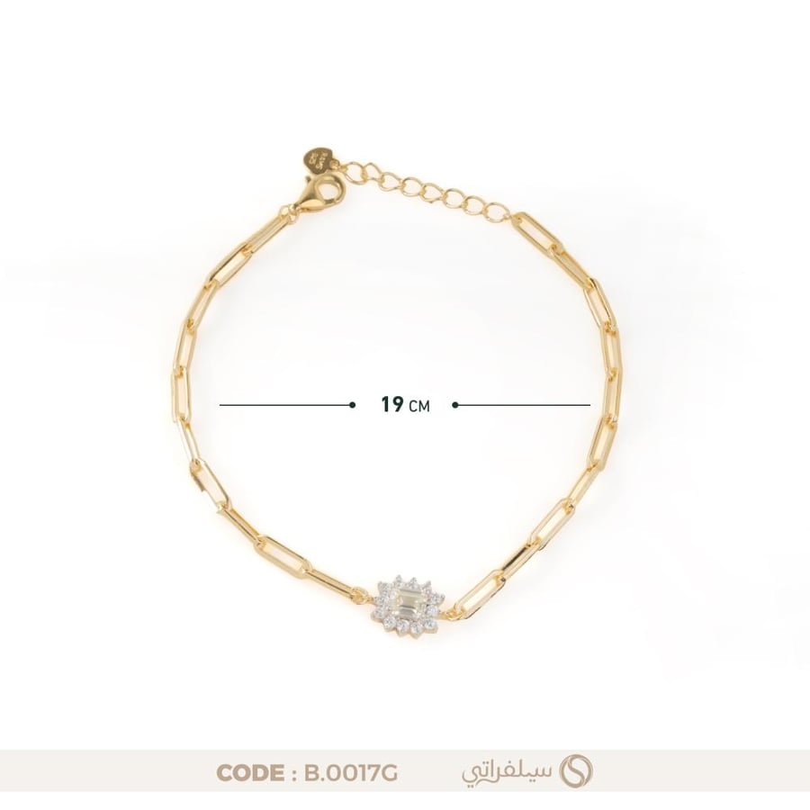 سوار زهرة فضة عيار 925 مرصع بالزركون، مطلي بالروديوم وماء الذهب (B-0017G)