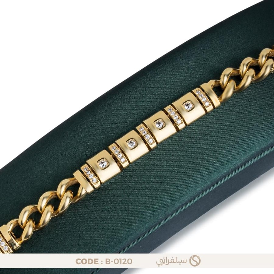سوار فضة نسائي عيار 925 بتصميم سلسلة كيرب وقطع مرصعة بالزركون، مطلي روديوم وذهب (B-0120)