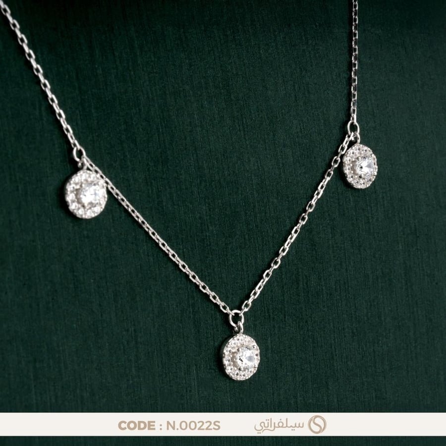 قلادة شوكر بفصوص زركون دائرية بيضاء فضة عيار 925 مطلية روديوم (N-0022S)