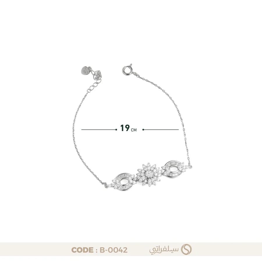 سوار الزهرة بفصوص زركون فضة عيار 925 مطلي بالروديوم (B-0042)