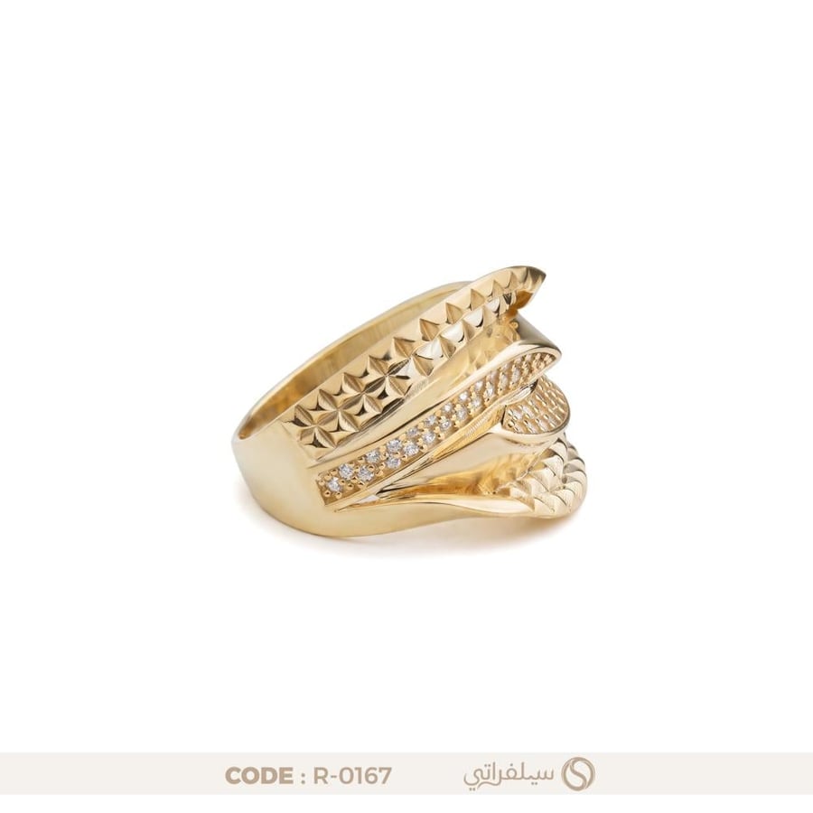 خاتم فضة مطلي بالذهب بتصميم متشابك مرصع بالزركون (R-0167)