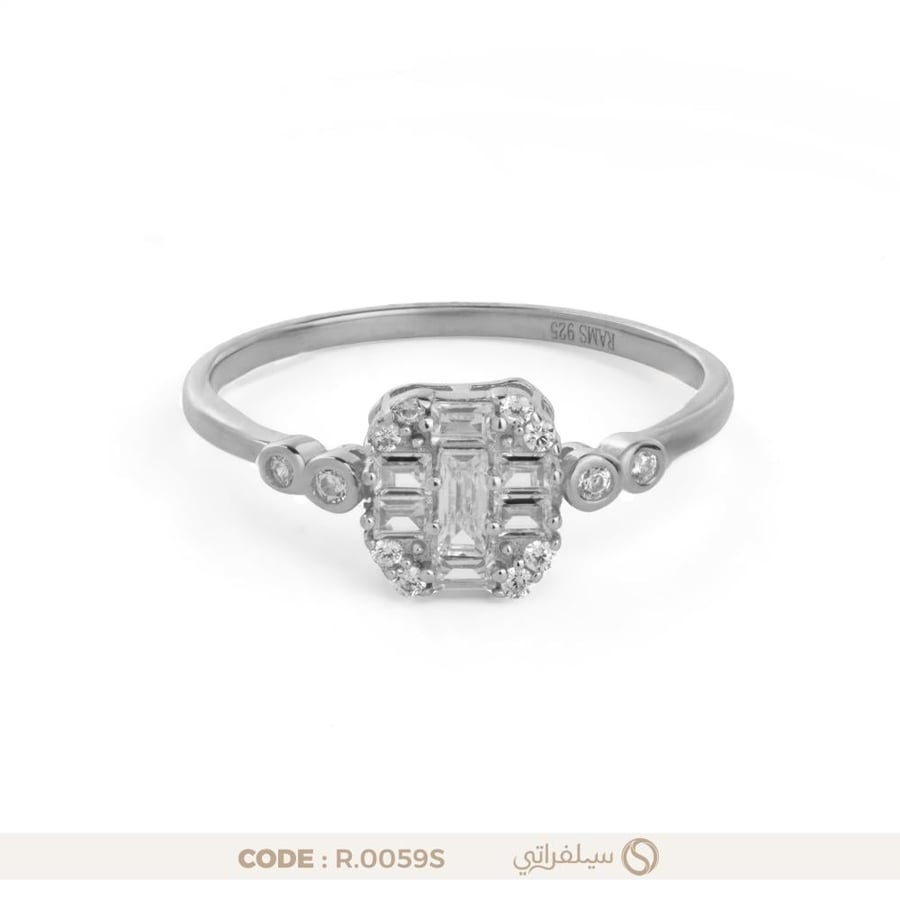 خاتم باجيت فضة عيار 925 مرصع بالزركون مطلي بالروديوم والذهب (R-0059S)
