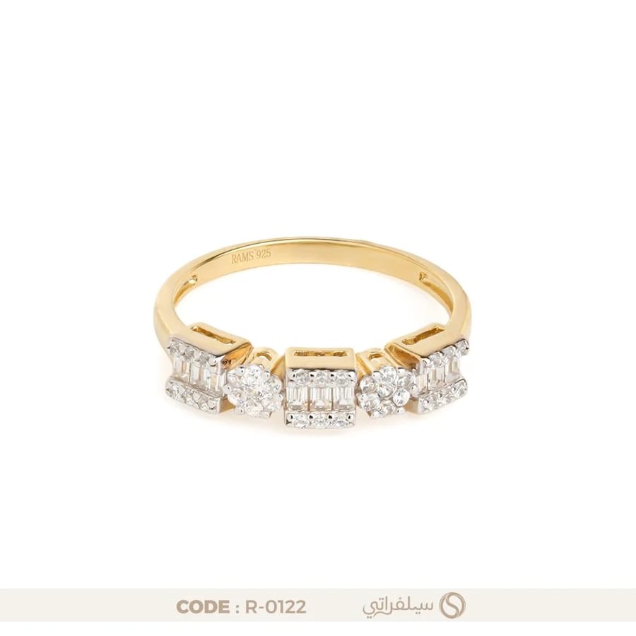 خاتم مكعب مرصع بالزركون فضة عيار 925 مطلي روديوم وماء الذهب (R-0122)