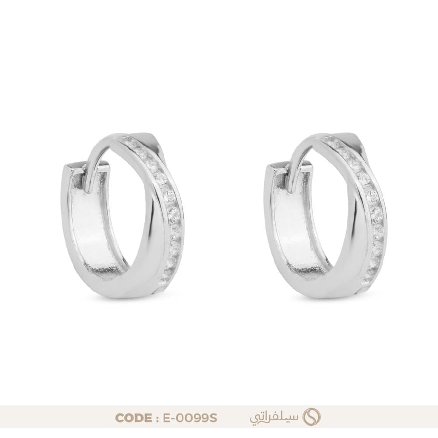 Andorra Zircon Hoop Earrings, 925 Sterling Silver, Rhodium Plated (E-0099S)