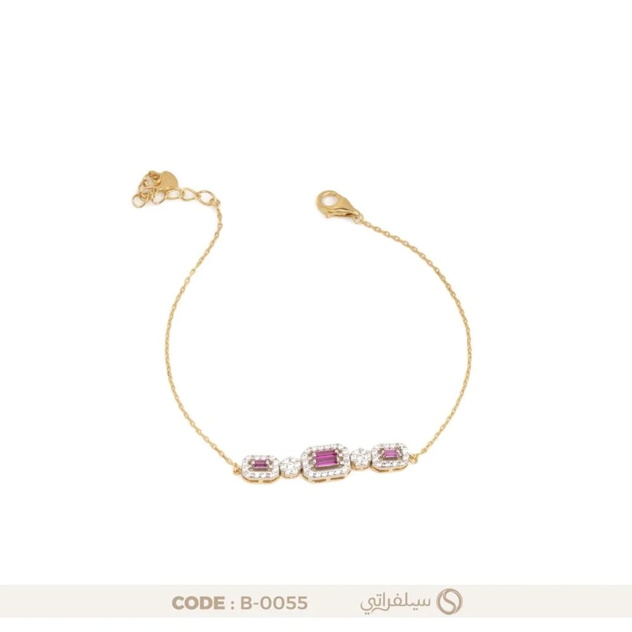 سوار فضة وردي بالباجيت، مرصع بزركون بلمعان الألماس، مطلي روديوم وماء الذهب (B-0055)