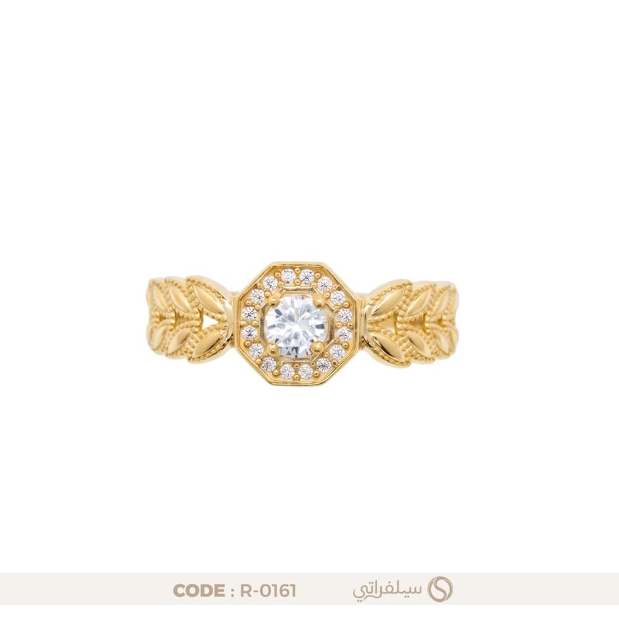 خاتم فضة عيار 925 مرصع بالزركون بتصميم ثماني الإطار مطلي بالروديوم وماء الذهب (R-0161)