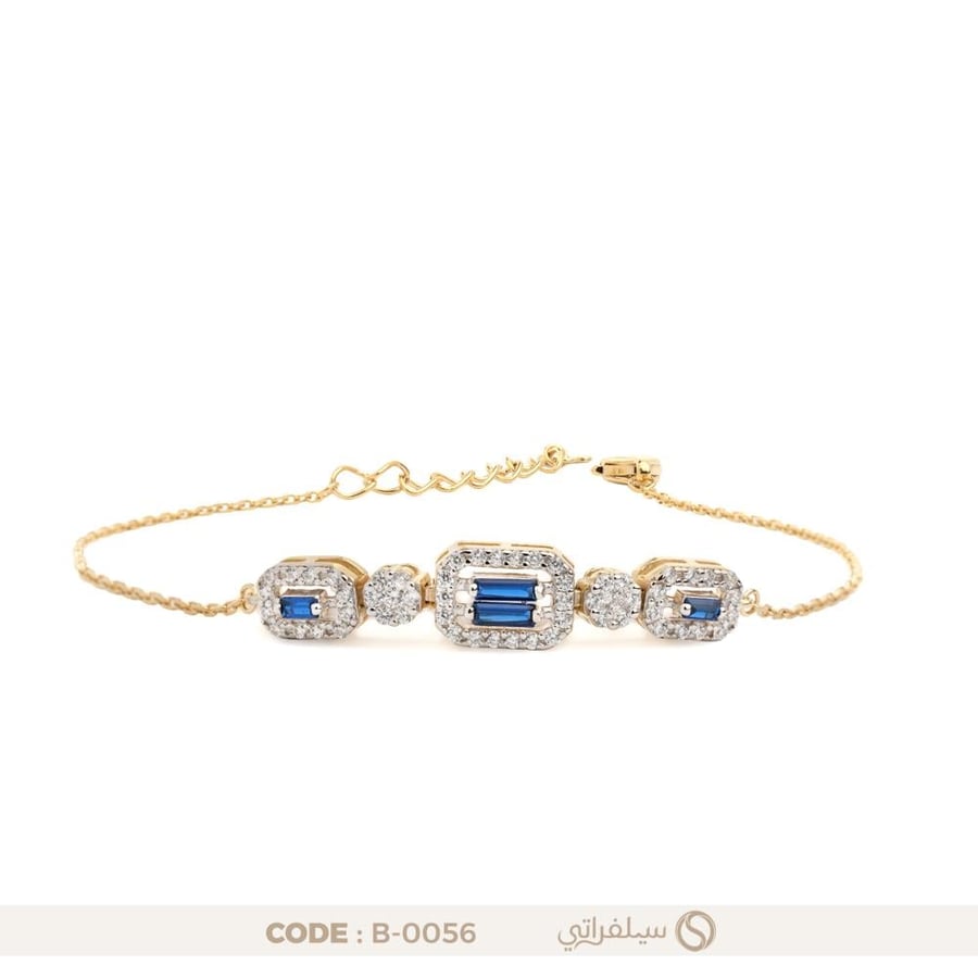 سوار فضة عيار 925 بثلاث وحدات مرصعة بالزركون الأزرق، مطلي بالروديوم وماء الذهب (B-0056)