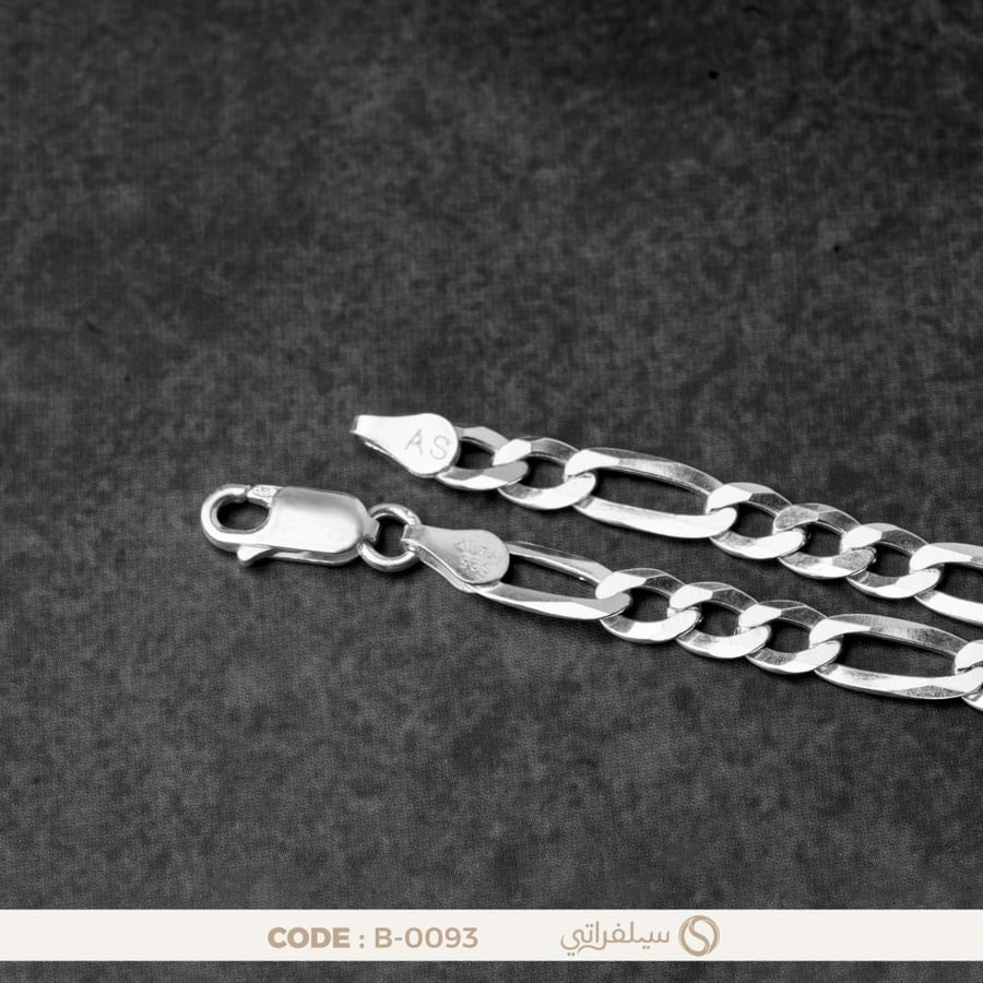 سوار فضة رجالي عيار 925 بتصميم روابط متناوبة، مطلي بالروديوم (B-0093)