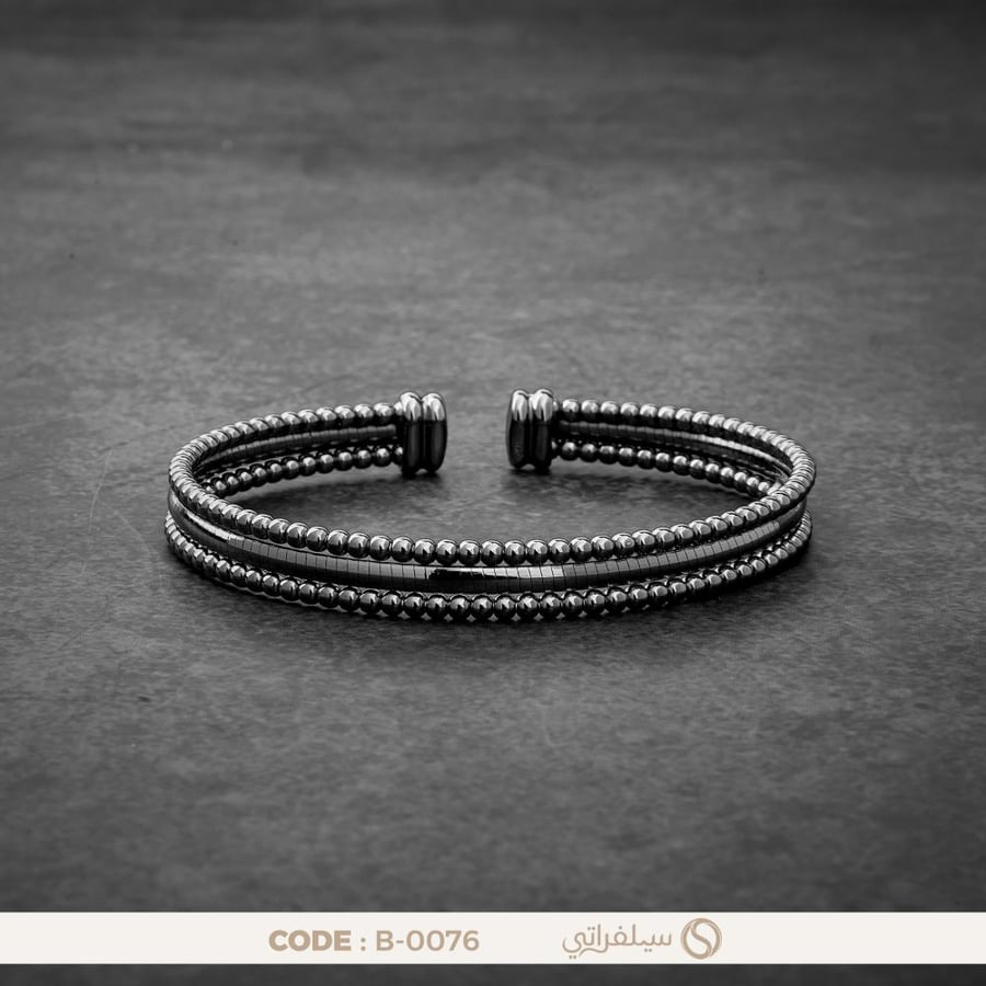 سوار رجالي مفتوح ثلاثي الصفوف فضة عيار 925، مطلي روديوم (B-0076)