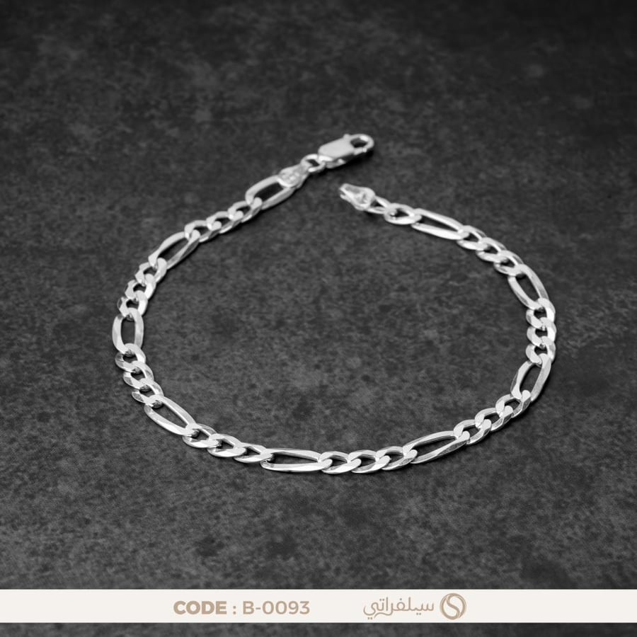 سوار فضة رجالي عيار 925 بتصميم روابط متناوبة، مطلي بالروديوم (B-0093)