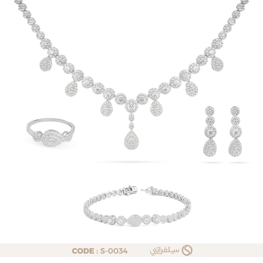 طقم دمعة فضة عيار 925 مرصع بالزركون مطلي روديوم (S-0034)