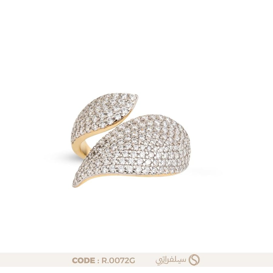 خاتم ورق فضة عيار 925 مرصع بالزركون مطلي روديوم وماء الذهب (R-0072G)