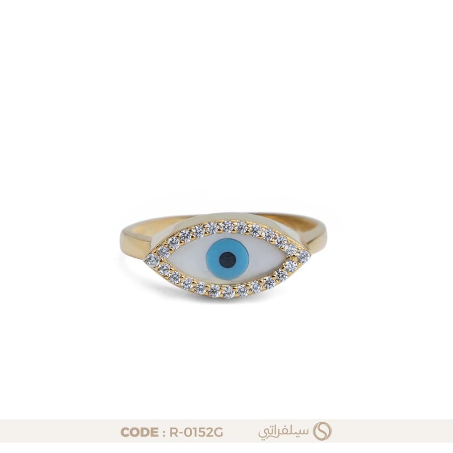 خاتم عين فضة عيار 925 مرصع بالزركون مطلي بروديوم وماء الذهب (R-0152G)