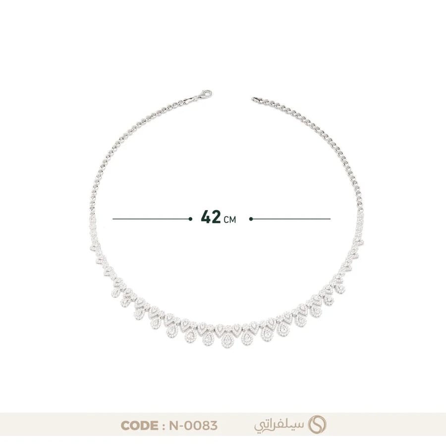 قلادة تشوكر ببريق الماس فضة عيار 925 مطلية روديوم (N-0083)