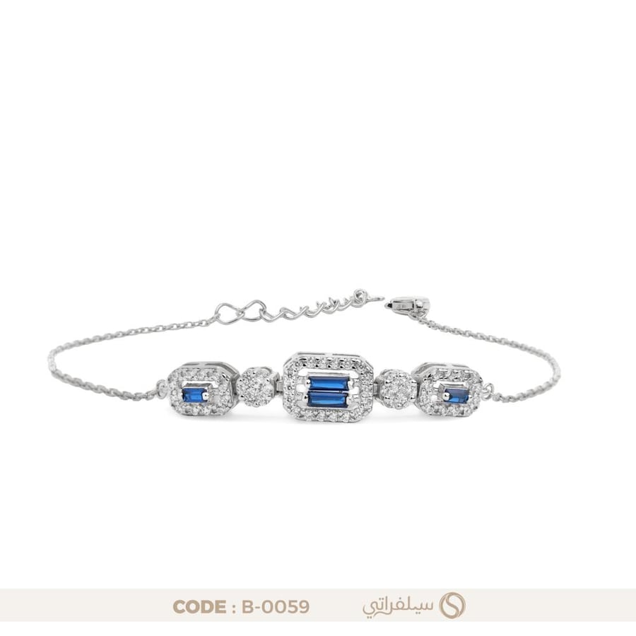 سوار فضة أزرق بالباجيت، مرصع بالزركون، مطلي روديوم (B-0059)