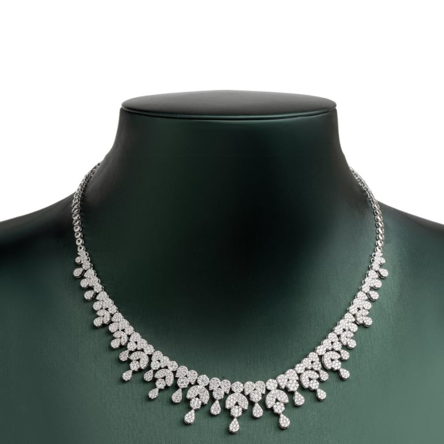 طقم الثريا فضة عيار 925 مرصع بالزركون مطلي روديوم (S-0028)